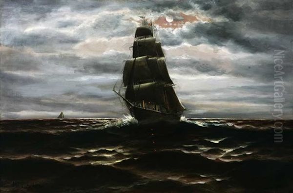 Nocturnal Maritime - Ship At Full Sail Oil Painting by Mauritz F. H. de Haas