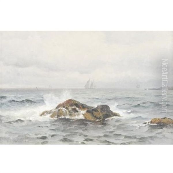 Ships Off A Rocky Coast Oil Painting by Mauritz F. H. de Haas