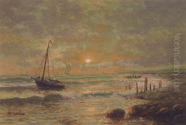 Ships Near A Rocky Coast Oil Painting by Mauritz F. H. de Haas