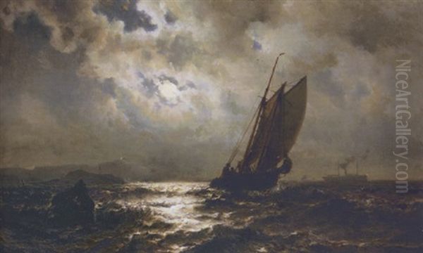 Sailing By Moonlight Oil Painting by Mauritz F. H. de Haas