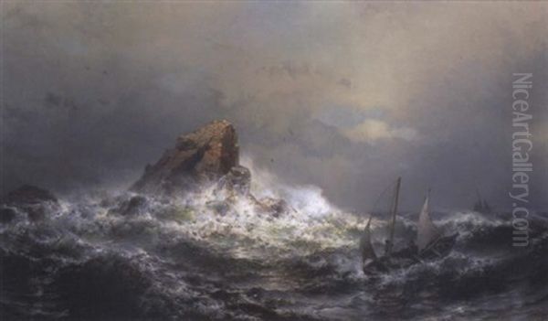 Sailing Boats On Stormy Seas Oil Painting by Mauritz F. H. de Haas