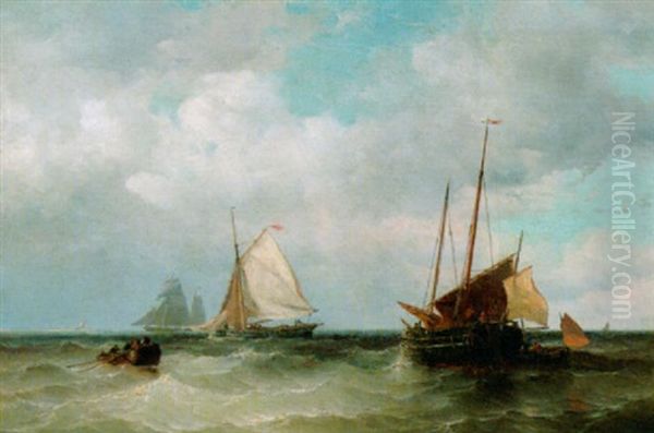 Sailing Vessels On A Choppy Sea Oil Painting by Mauritz F. H. de Haas