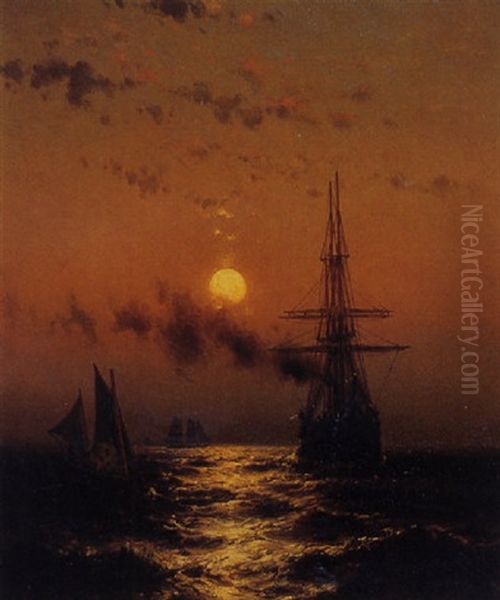 Marine Moonlight Oil Painting by Mauritz F. H. de Haas
