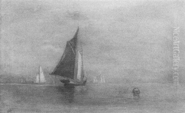 Sailboats Becalmed At Dusk Oil Painting by Mauritz F. H. de Haas