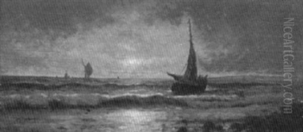 Ships Off The Coast Oil Painting by Mauritz F. H. de Haas