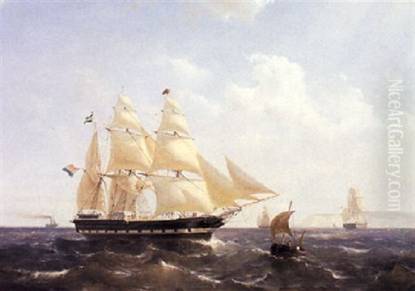 A Three Master At Sea Oil Painting by Mauritz F. H. de Haas
