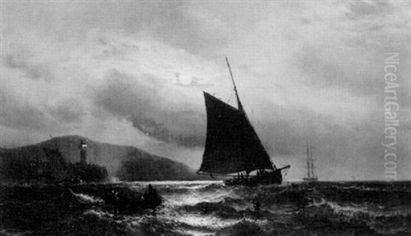 Fishing At Night On The Hudson Oil Painting by Mauritz F. H. de Haas