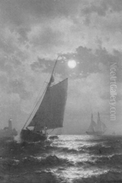 Ship Sailing In The Moonlight Oil Painting by Mauritz F. H. de Haas