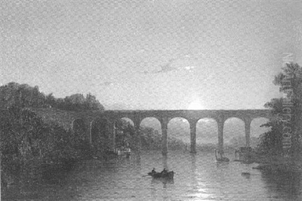 Twilight Over The Harlem River Footbridge Oil Painting by Mauritz F. H. de Haas