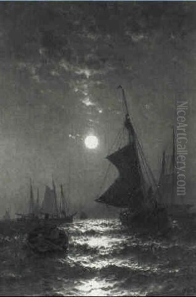 Ships At Night Oil Painting by Mauritz F. H. de Haas