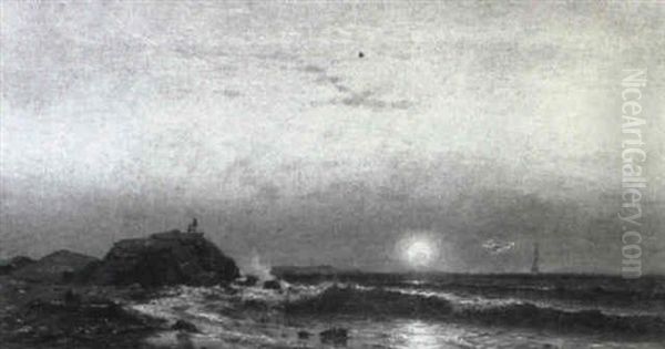 Crashing Waves At Sunset Oil Painting by Mauritz F. H. de Haas