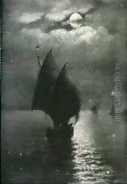 Moonlit Sea Oil Painting by Mauritz F. H. de Haas