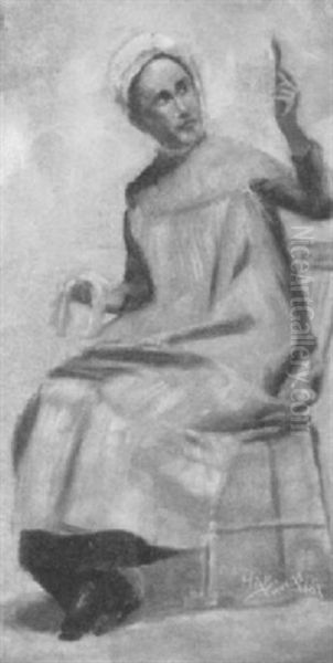 Woman Polishing A Spoon Oil Painting by John Haberle