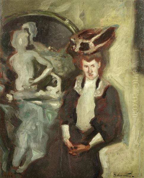 Portrait Of Lady, Thought To Be Annette Kolb (1870-1967) Oil Painting by Hugo von Habermann the Elder