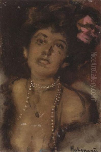 Junge Frau Mit Einer Blute Im Haar Oil Painting by Hugo von Habermann the Elder