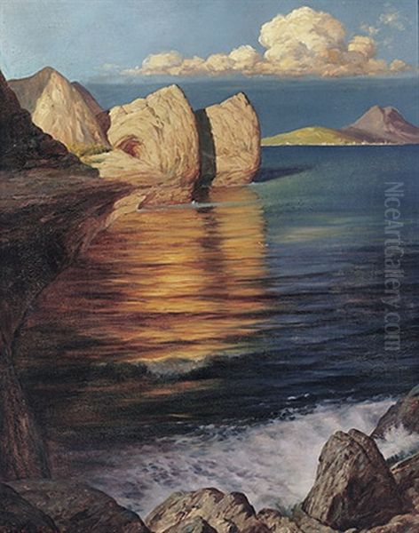 Prachtvoll Besonntes Uferstuck Auf Capri Mit Weitem Blick Uber Das Meer Oil Painting by Rudolf Hacke
