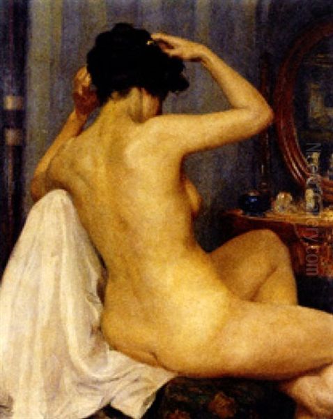 Sitzender Weiblicher Ruckenakt Oil Painting by Rudolf Hacke