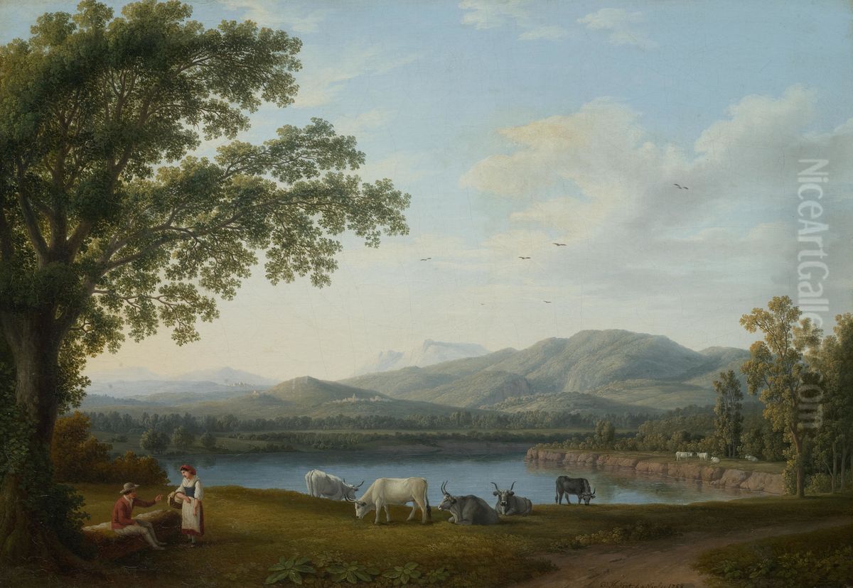 View Of The Sele And The Monti Alburni Massif Oil Painting by Jacob Philipp Hackert
