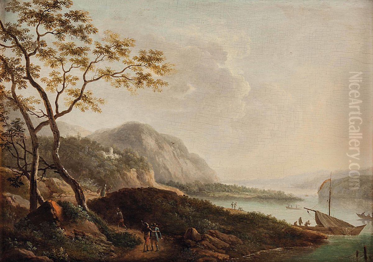 Sudliche Seenlandschaft Mit Personenstaffage Oil Painting by Jacob Philipp Hackert