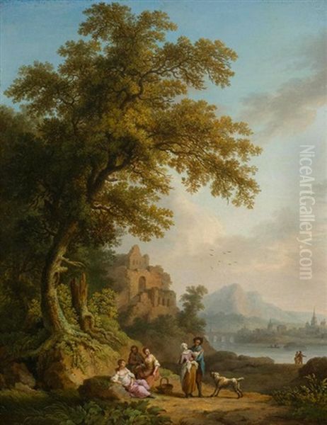Blick Auf Das Chateau Gaillard Und Die Seine / Blick Auf Ruinen An Einem Fluss (die Seine) (pair) Oil Painting by Jacob Philipp Hackert