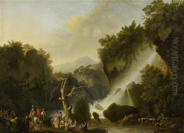 Ansicht Auf Tivoli Mit Reisenden Oil Painting by Jacob Philipp Hackert