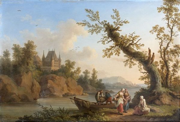 Deux Paysages Fluviaux Animes De Personnages (pair) Oil Painting by Jacob Philipp Hackert