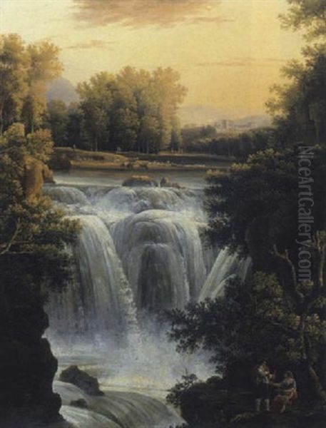 Paesaggio Con Cascata E Astanti Vari Oil Painting by Jacob Philipp Hackert