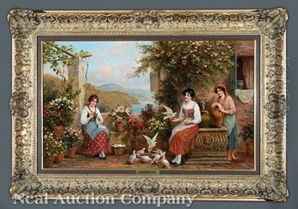 Three Maidens By The Well Oil Painting by Arthur Trevor Haddon