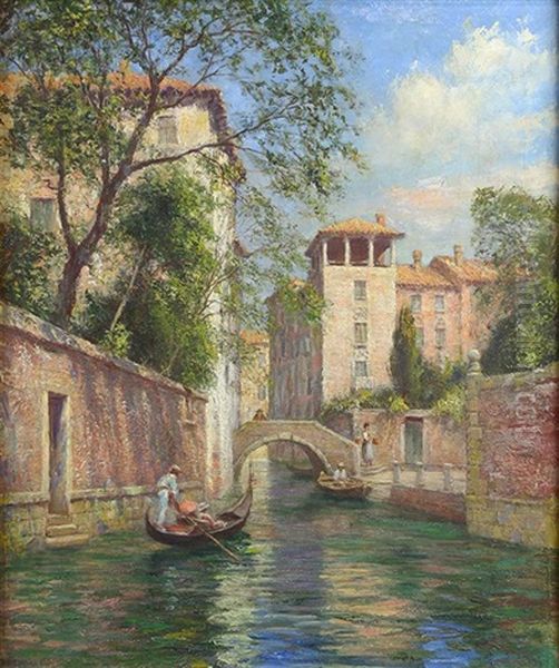 Venetian Waterway Oil Painting by Arthur Trevor Haddon