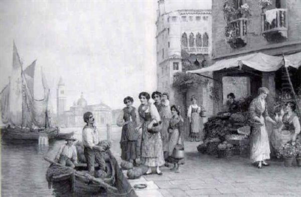 Market Stalls, Venice Oil Painting by Arthur Trevor Haddon