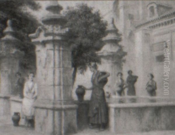 By The Fountain Oil Painting by Arthur Trevor Haddon