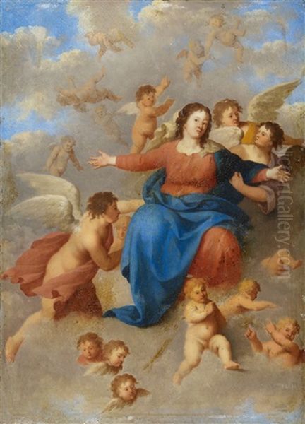 The Virgin Surrounded By Angels Oil Painting by Johan van Haensbergen