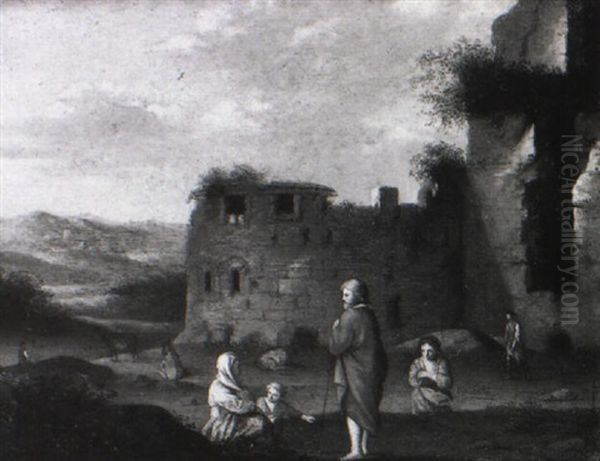 Scene Pastorale Dans Un Paysage De La Campagne Romaine Oil Painting by Johan van Haensbergen