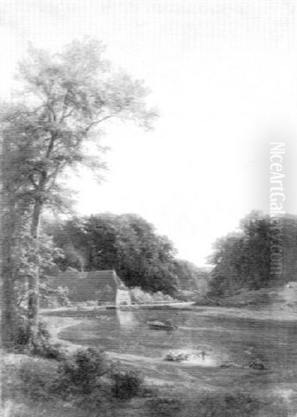 By The Watermill Oil Painting by Johann Georg Haeselich