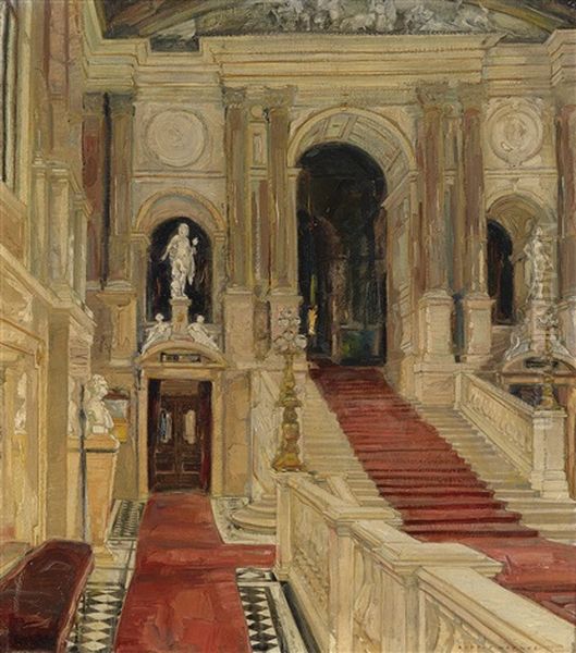 Burgtheater Foyer Oil Painting by Rudolf Hafner