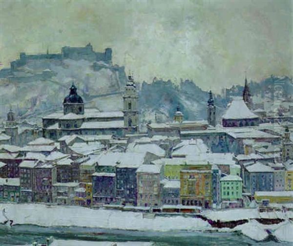 Winterliches Salzburg Oil Painting by Rudolf Hafner