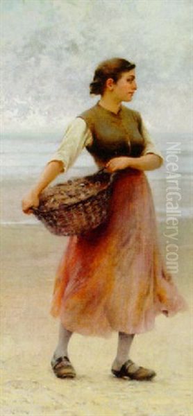 Musselplockerska Oil Painting by August Vilhelm Nikolaus Hagborg