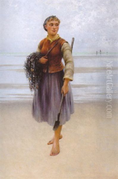 Efter Musselplockningen, Bretagne Oil Painting by August Vilhelm Nikolaus Hagborg