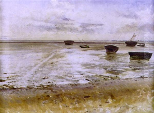 A Maree Basse Oil Painting by August Vilhelm Nikolaus Hagborg