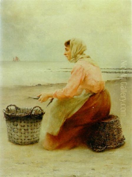 The Day's Catch Oil Painting by August Vilhelm Nikolaus Hagborg