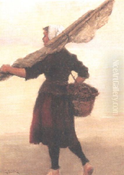 Fiskarflicka Oil Painting by August Vilhelm Nikolaus Hagborg