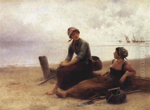 Vila Pa Stranden Oil Painting by August Vilhelm Nikolaus Hagborg