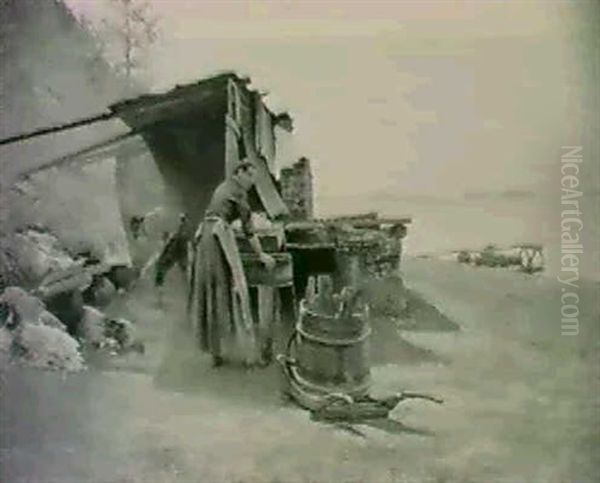 Tvatterska Pa Dalaro Oil Painting by August Vilhelm Nikolaus Hagborg