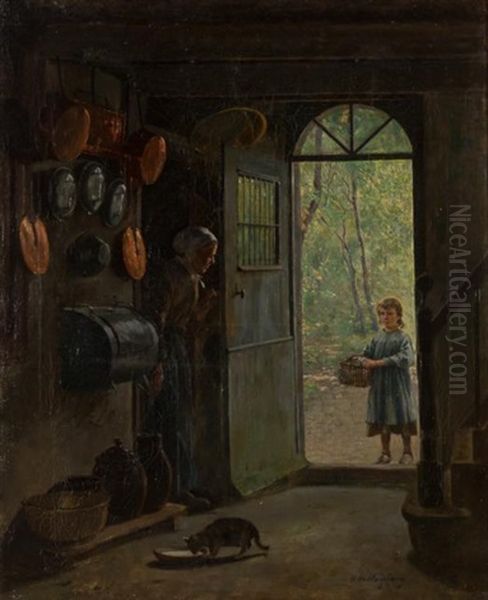 Greeting A Visitor Oil Painting by Otto Hagborg