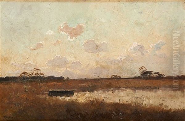 Barque Au Coucher Du Soleil Oil Painting by Maurice Hagemans