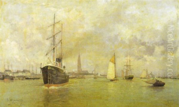 L'escaut A Anvers Oil Painting by Maurice Hagemans
