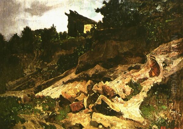 Hutte Am Steinbach Oil Painting by Karl Hagemeister