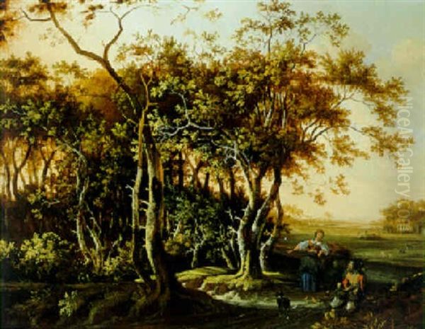 Bewaldete Landschaft Mit Rastenden Oil Painting by Joris van der Hagen
