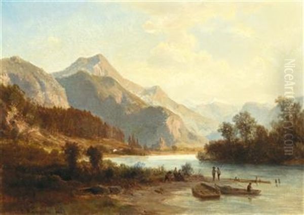 Scene From The Lower Inntal (tyrol) Oil Painting by Ludwig Halauska