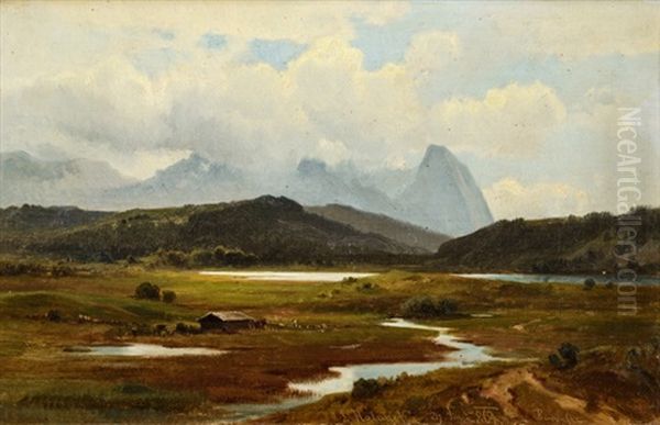 Bayerische Landschaft Am Barmsee Bei Garmisch-partenkirchen Oil Painting by Ludwig Halauska